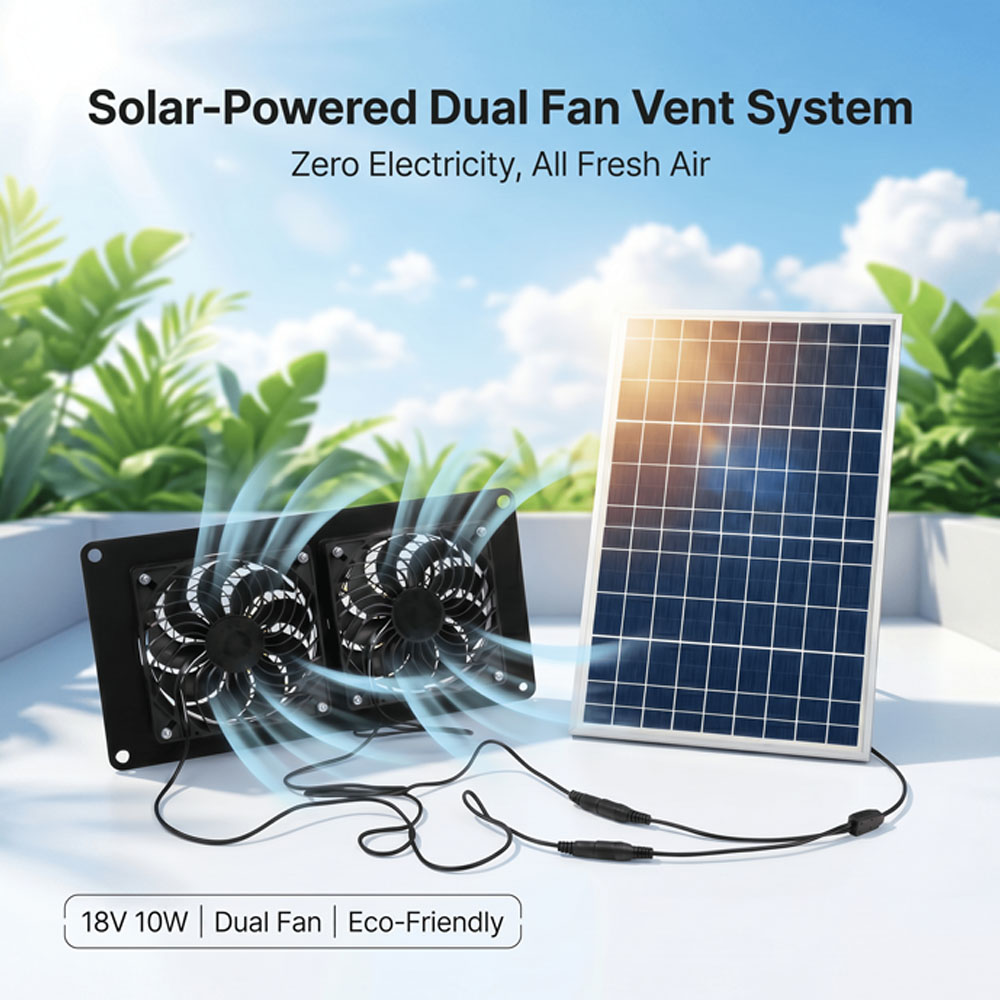 Outdoor Power House - 10W 18V Solar Powered Dual Fan